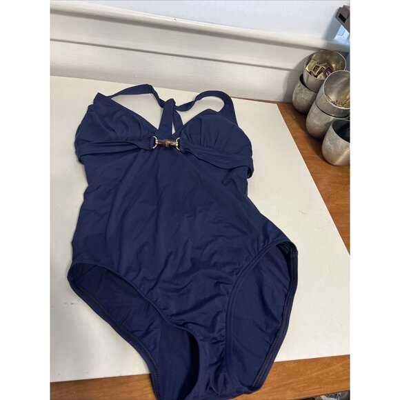 Tommy Bahama One Piece Swimsuit Size 8 Open Back Blue - Picture 2 of 8